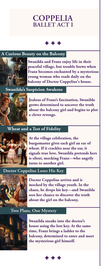 coppelia ballet, coppelia ballet act I infographic, coppelia ballet act 1 infographic