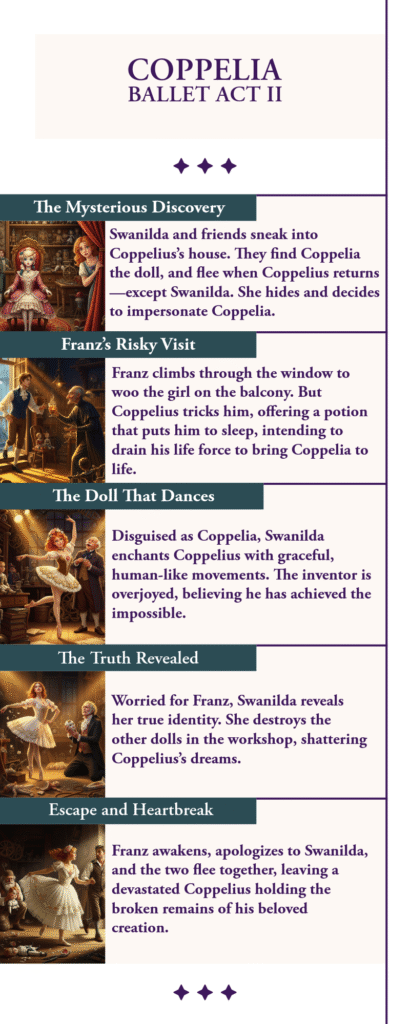 coppelia ballet, coppelia ballet act II infographic, coppelia ballet act 2 infographic